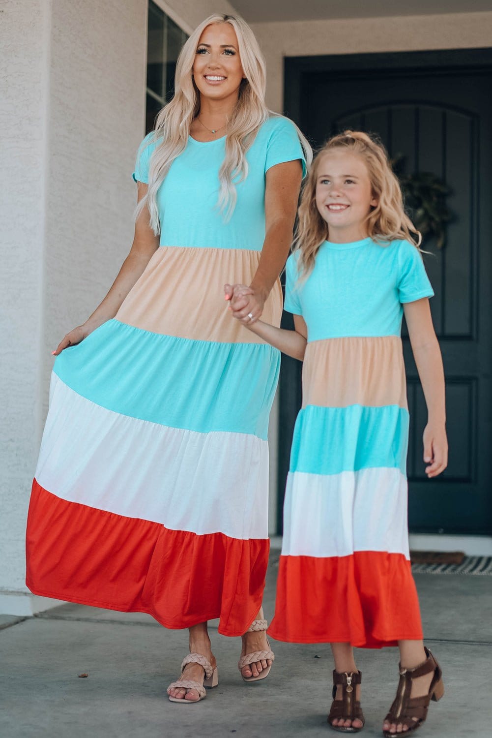 Mommy and me Girls Color Block Round Neck Maxi Dress - BABY KOUTURE