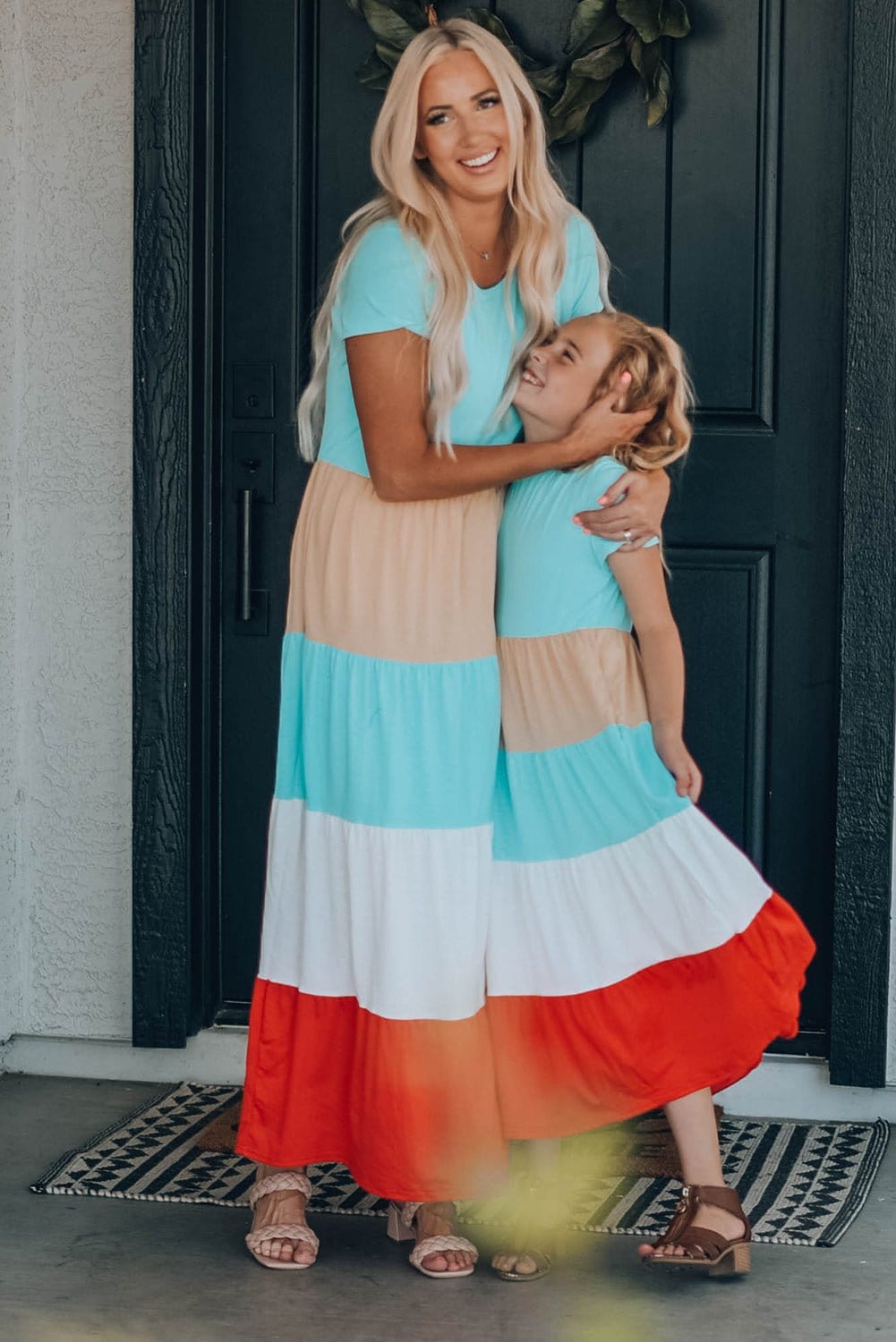 Mommy and me Girls Color Block Round Neck Maxi Dress - BABY KOUTURE