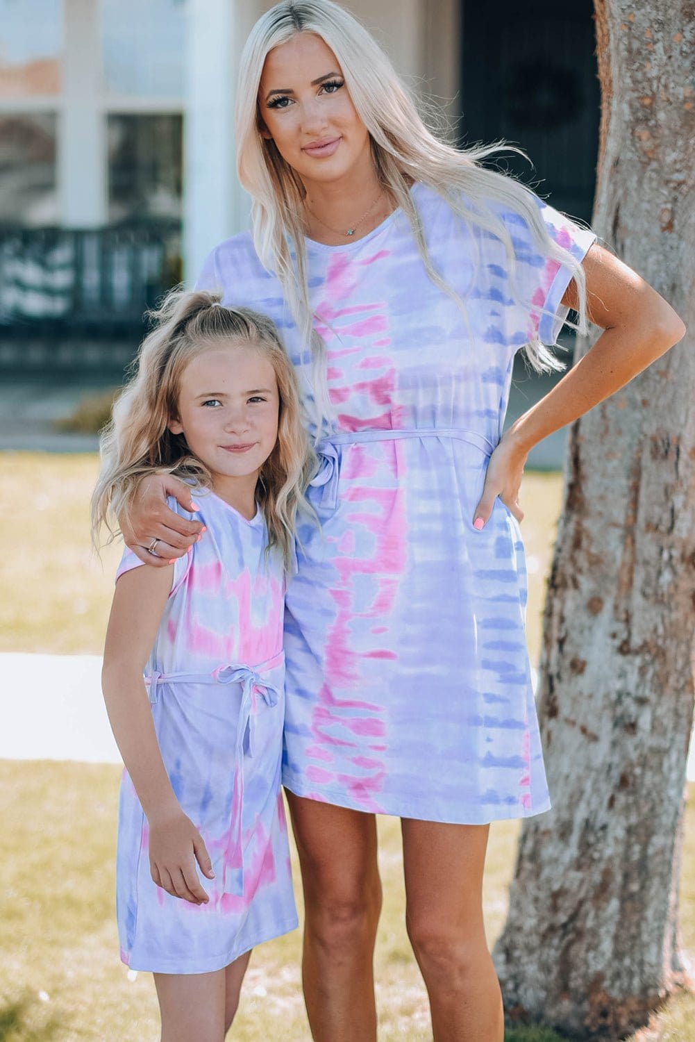 Mommy and Me Women Tie-Dye Belted T-Shirt Dress - BABY KOUTURE